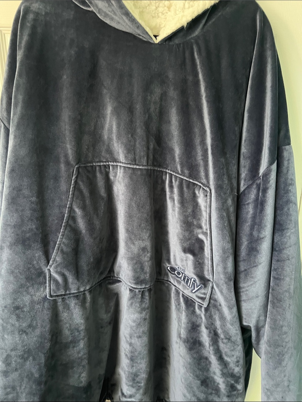 Comfy Plush Sherpa-Lined Hoodie Robe - navy blue